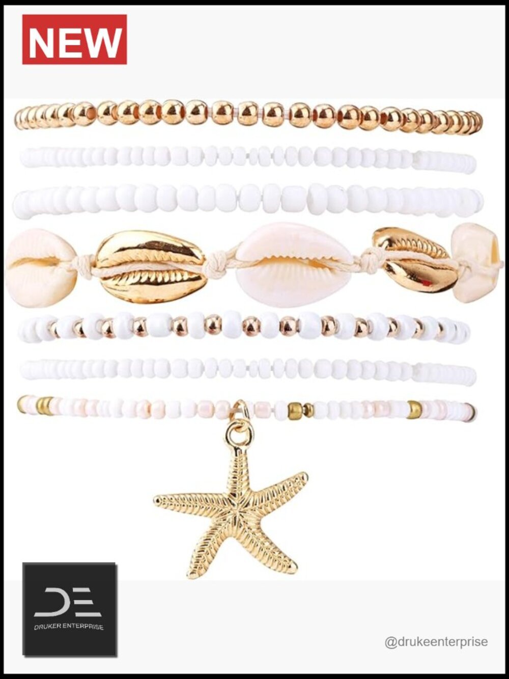 7pcs Beach Bracelet Set Shell Starfish Beaded Surfer Bracelets Boho Seaside